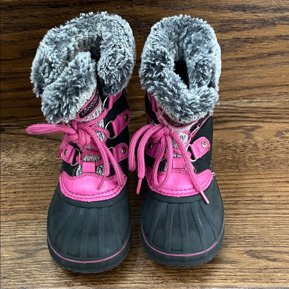 London Fog Kids Black and Pink Snow Boots